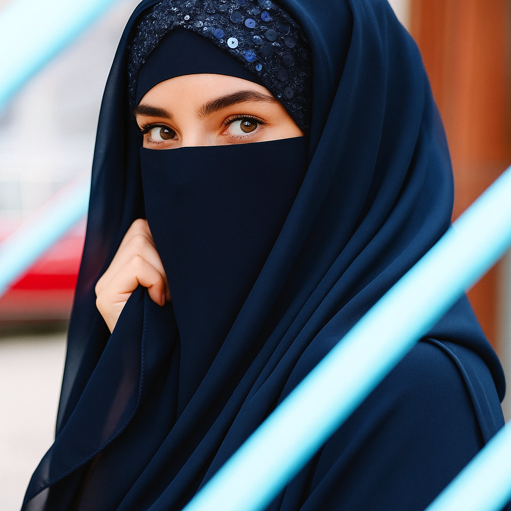 Three Layer Blue Moon Light Hijab with Matching Naqab