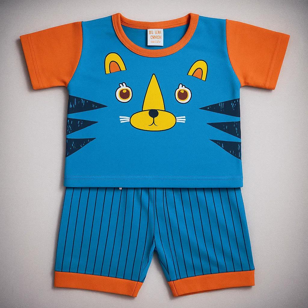 Cat Face Shirt and Short (Blue)