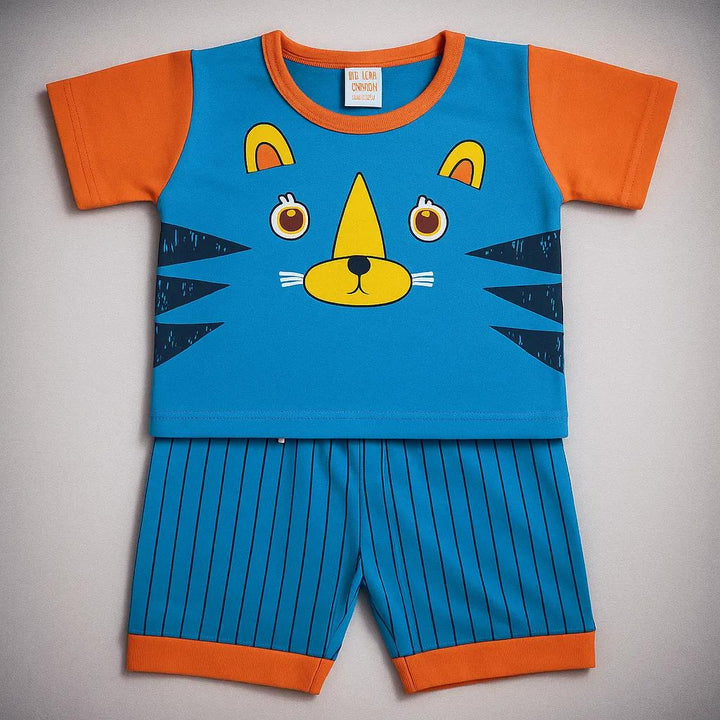 Cat Face Shirt and Short (Blue)
