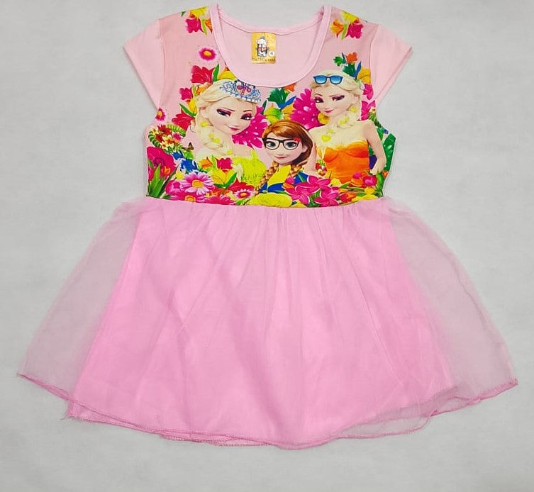 Frozen Net Frock Pink