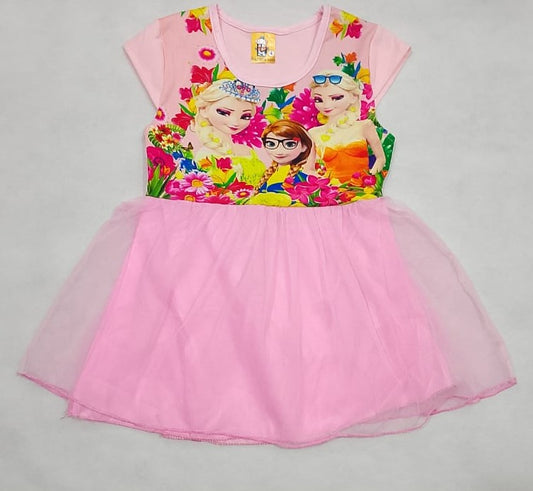 Frozen Net Frock Pink