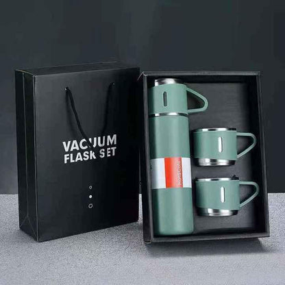 Stainless Steel Vacuum Flask Gift Set with Double Lids