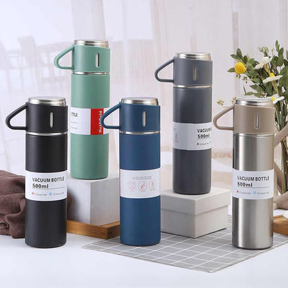 Stainless Steel Vacuum Flask Gift Set with Double Lids