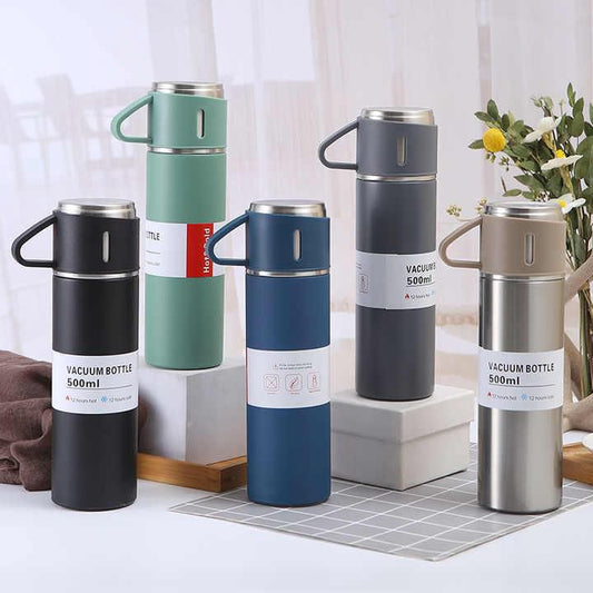 Stainless Steel Vacuum Flask Gift Set with Double Lids