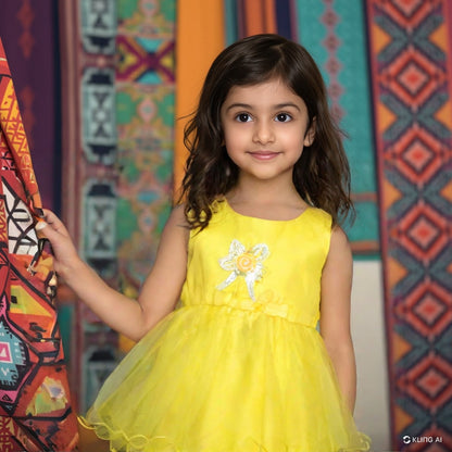 Yellow Silk Net Frock