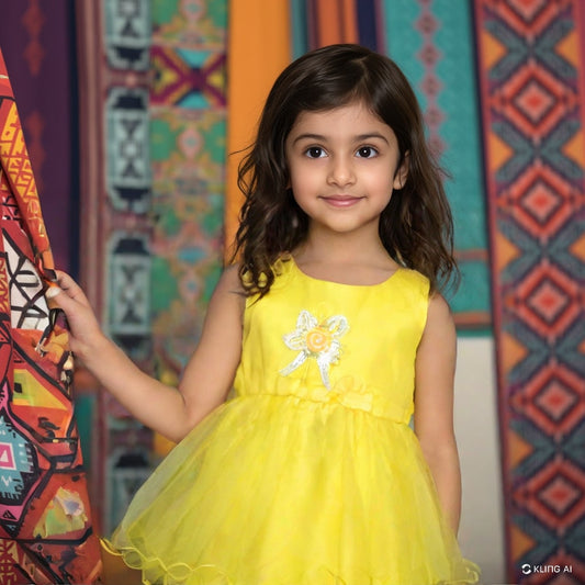 Yellow Silk Net Frock