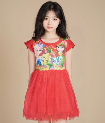 Frozen & Sophia Net Frock Red