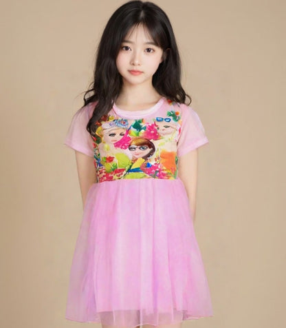 Frozen Net Frock Pink