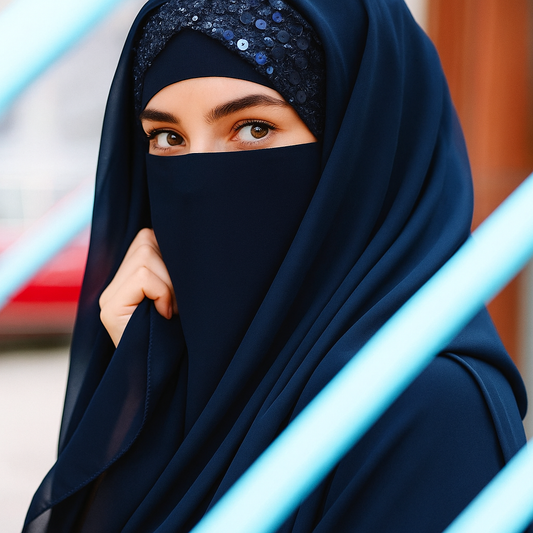 Three Layer Blue Moon Light Hijab with Matching Naqab