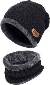 Winter Inside Warm Fleece Wool Beanie Cap With Neck Warmer