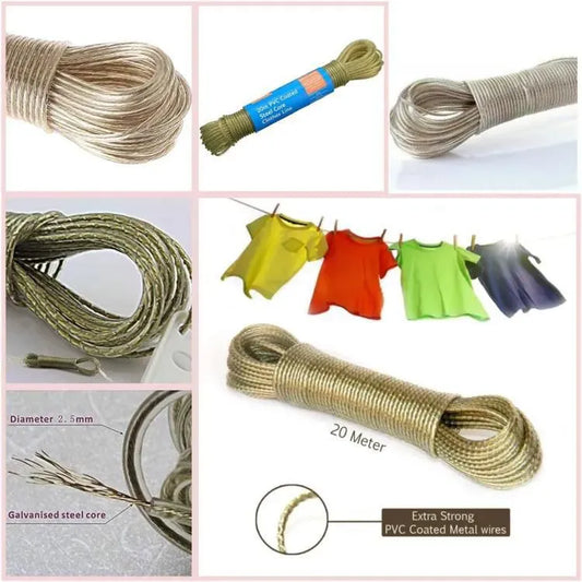 Wet Cloth Laundry Rope Pvc Coated Metal Cloth Drying Wire 20 Metres