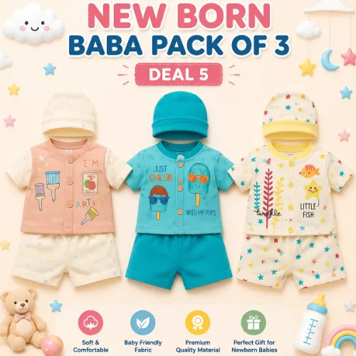 New Born Baba Dress Pack of 3 Deal 5 - Product Image