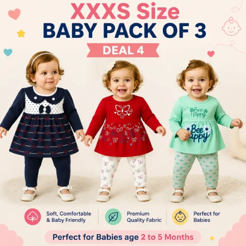 XXXS-3 to 5 Month Baby Dress Pack of 3 Deal 4 - Product Image