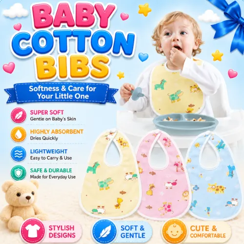 Baby Cotton Bibs Medium Size 3 Pcs Set - Product Image