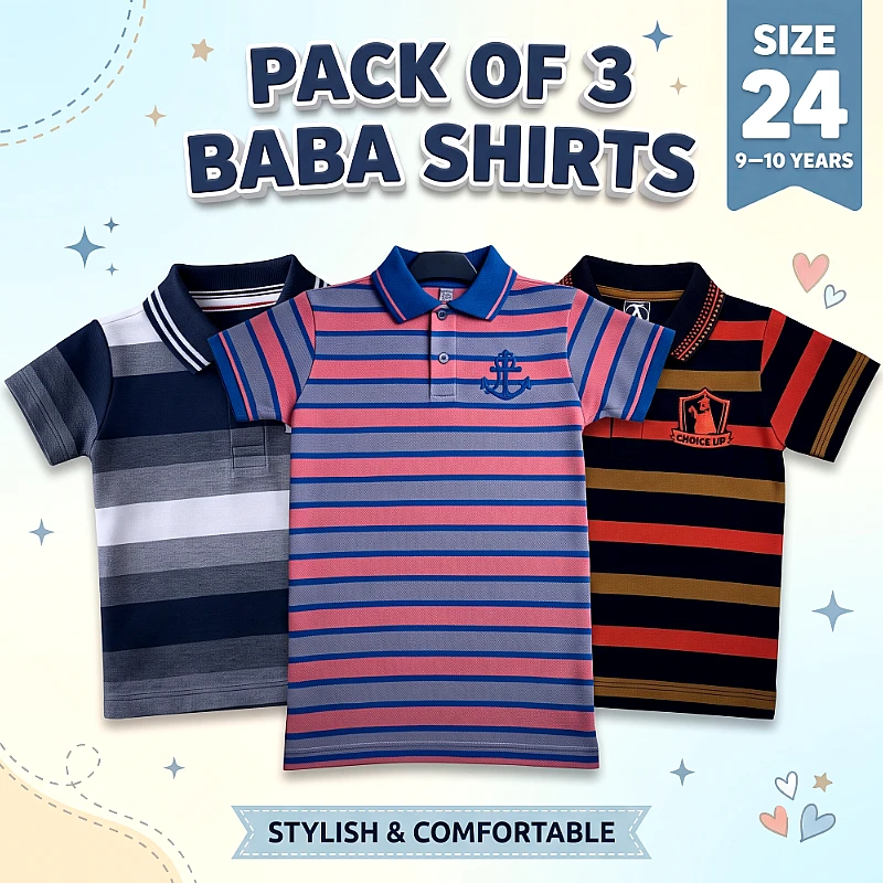 Baba Polo Shirt Deal 3 Size 24 Inch Pack of 3 - Product Image