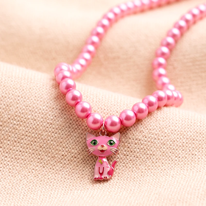 Baby Bead Necklace Pink Kitty Charm (1 to 8 Yrs) - Product Image