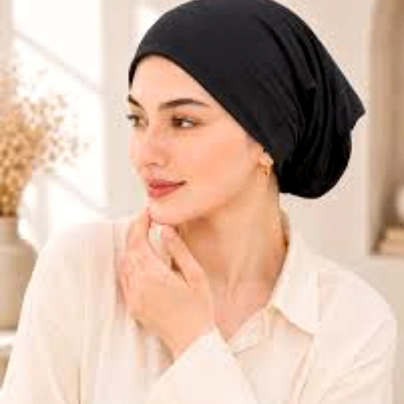 Premium Black Jersey Hijab Cap - Product Image