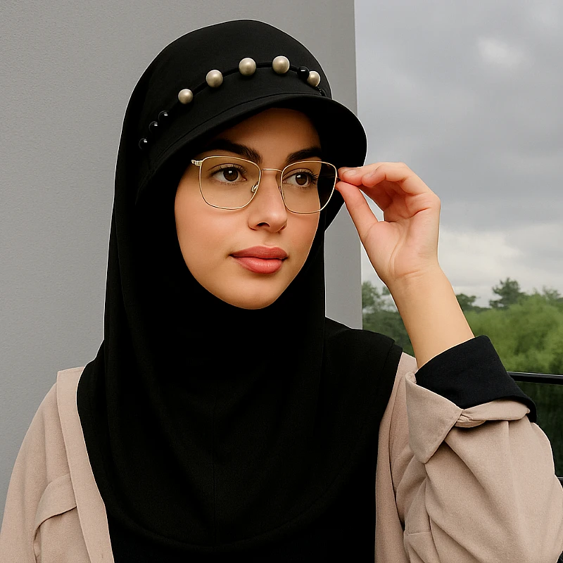 Scarf With Attached Cap Black Color - Product Image