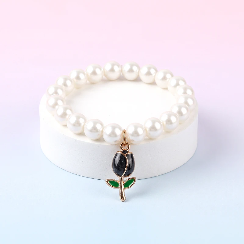 Baby Bracelet With Black Rose Charm (1 to 7 Years) - Product Image